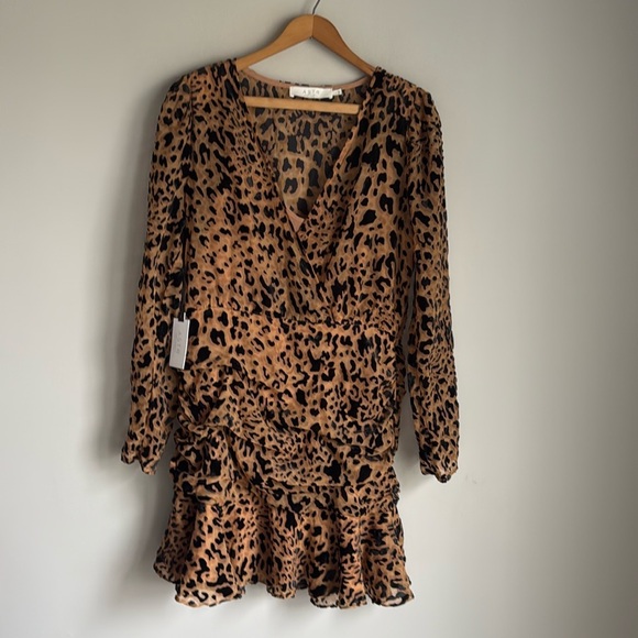 NEW ASTR The Label Nikita Burnout Leopard Print Ruched Mini Dress Large - Picture 2 of 11